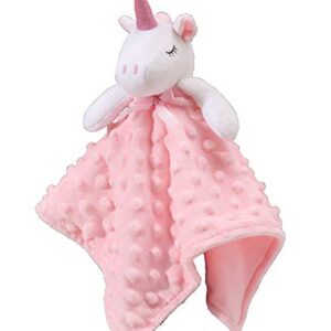 CREVENT Cozy Plush Baby Security Blanket Loveys for Baby Girls, Minky Dot Front + Sherpa Backing with Animal Face (Pink Unicorn)