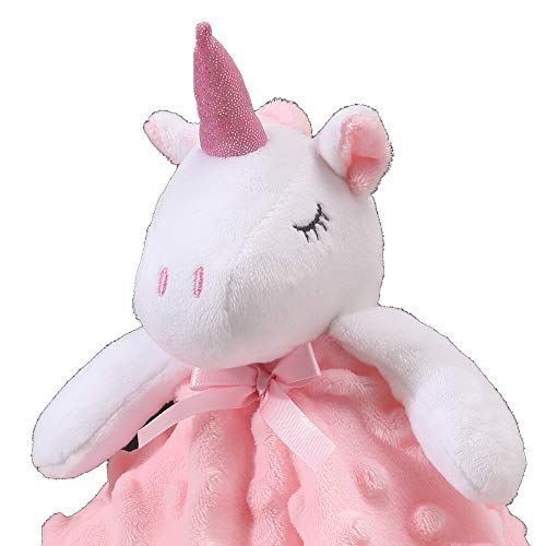 CREVENT Cozy Plush Baby Security Blanket Loveys for Baby Girls, Minky Dot Front + Sherpa Backing with Animal Face (Pink Unicorn)