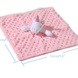 CREVENT Cozy Plush Baby Security Blanket Loveys for Baby Girls, Minky Dot Front + Sherpa Backing with Animal Face (Pink Unicorn)