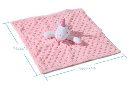 CREVENT Cozy Plush Baby Security Blanket Loveys for Baby Girls, Minky Dot Front + Sherpa Backing with Animal Face (Pink Unicorn)