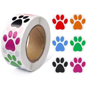 paw prints stickers,(1 inch/ 500 stickers) dog stickers dog puppy paw prints stickers,colorful self-adhesive labels animal decal,paw prints envelope seal for classroom kids (black+multi, 1 inch)