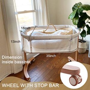 Baby Bassinet Bedside Sleeper, Baby Bed Co-Sleeper with Wheels Storage Basket, Portable Bedside Crib All Mesh, Bedside Bassinet for Baby, Infant Newborn Girl Boy, Adjustable Canopy with Toys