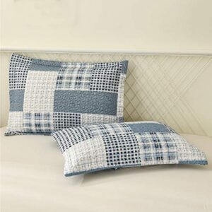 Green Essen Blue White Plaid Quilts King Size Lightweight Patchwork Quilt Soft Breathable Check Bedspread Gingham Bedding Checker Pattern Coverlet Bed Cover Set Geometric Home Decor