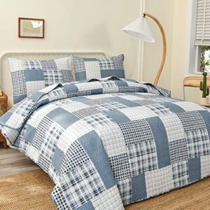 Green Essen Blue White Plaid Quilts King Size Lightweight Patchwork Quilt Soft Breathable Check Bedspread Gingham Bedding Checker Pattern Coverlet Bed Cover Set Geometric Home Decor
