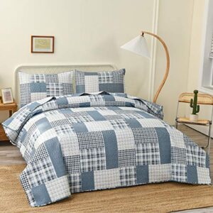 Green Essen Blue White Plaid Quilts King Size Lightweight Patchwork Quilt Soft Breathable Check Bedspread Gingham Bedding Checker Pattern Coverlet Bed Cover Set Geometric Home Decor