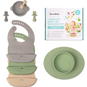 upward baby led weaning supplies - suction plates for baby - spoons self feeding 6 months suction bowls silicone plates - toddler plates bowls self eating - infant first stage blw utensils 6-12 months