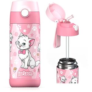 jarlson kids water bottle with straw - charli - insulated stainless steel water bottle - thermos - girls/boys (cat 'star', 12 oz)