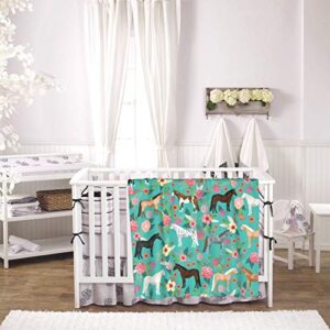 Horses Floral Horse Breeds Baby Double Blanket, Ultra Soft Warm Plush Nursery Receiving Blankets for Toddler Infant Newborns