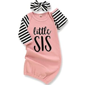 amawmw newborn baby girl little sister sleeper gown stripe long sleeve nightgown outfit (pink, 0-6 months)