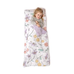 jumpoff jo - extra long toddler nap mat - sleeping bag for kids with 5lb. detachable weighted blanket and removable pillow for preschool, daycare, and sleepovers - 53 x 21 inches - fairy blossom