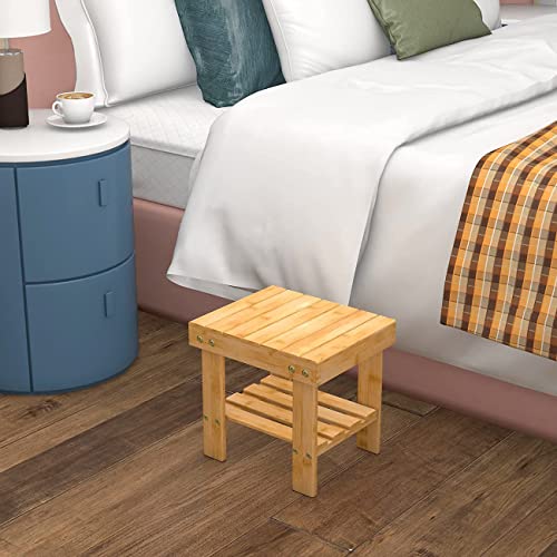 Wooden Step Stool for Kids Adults Small Wood Shower Foot Rest Stool Shaving Legs Potty Stool for Bathroom Sink Bed Kitchen