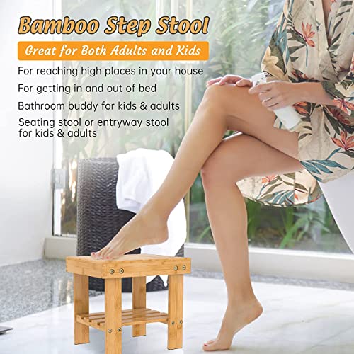 Wooden Step Stool for Kids Adults Small Wood Shower Foot Rest Stool Shaving Legs Potty Stool for Bathroom Sink Bed Kitchen