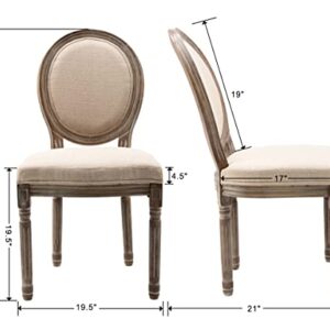 Guyou Farmhouse Dining Chairs Set of 2, Retro Upholstered Dining Room Chairs with Rattan Back French Country Accent Chair Side Chairs with Distressed Wood Frame for Kitchen Living Room (Dark Beige)