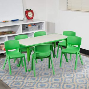 bizchair 23.625" w x 47.25" l green plastic activity table set-6 chairs