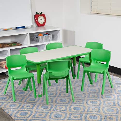 BizChair 23.625" W x 47.25" L Green Plastic Activity Table Set-6 Chairs