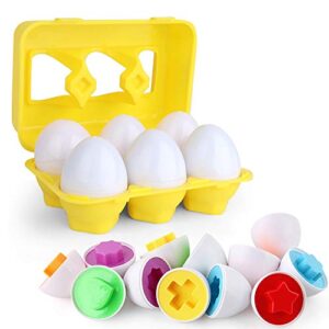 matching eggs - toddler toys - color shapes matching egg set - educational color, shapes and sorting recognition skills - sorting puzzle for kid baby toddler boy girl, easter basket gift (6 eggs)
