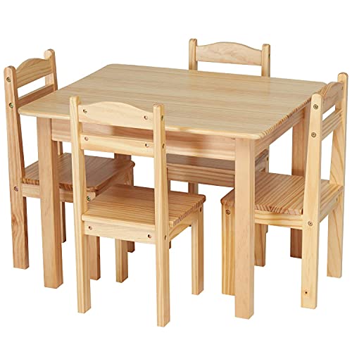 Kinfant Kids Wooden Activity Table and 4 Chairs, 5-Piece, Ideal for Arts & Crafts, Snack Time, Homework