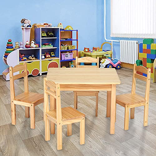 Kinfant Kids Wooden Activity Table and 4 Chairs, 5-Piece, Ideal for Arts & Crafts, Snack Time, Homework