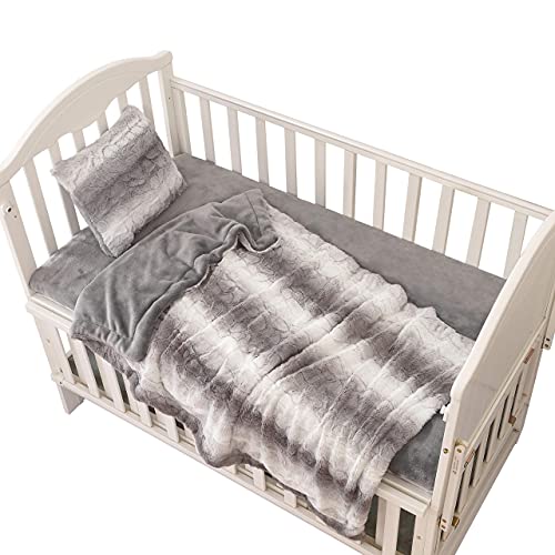 Standard Crib Bedding Set - Toddler Bed 52x28 - Crib Bedding Set Girl - Baby Bedding Crib Set Boy - Nursery Bedding Set - Crib Comforter Set - Set of 3 Baby Bedding Set. (Grey)