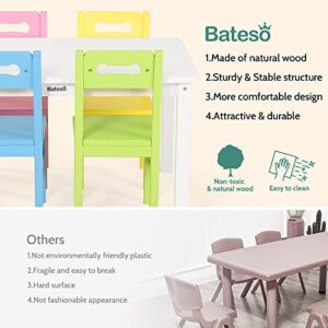 Bateso Wooden Kids Table and 4 Chairs Set for Age 3-8, Toddler Table for Craft, Eating, Learning, Activity, 5 Piece Colorful Solid Children Furniture for Home, Classroom, Outside, Gift for Boys Girls