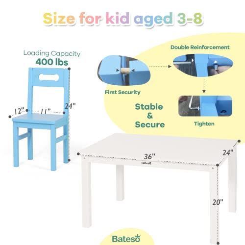 Bateso Wooden Kids Table and 4 Chairs Set for Age 3-8, Toddler Table for Craft, Eating, Learning, Activity, 5 Piece Colorful Solid Children Furniture for Home, Classroom, Outside, Gift for Boys Girls