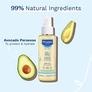 Mustela Baby Oil - Moisturizing Oil for Massage - with Natural Avocado, Pomegranate & Sunflower Oil - 3.38 fl. Oz (Pack of 1)