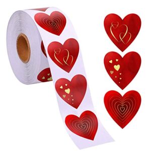 easykart 500 red heart shape stickers with special gold foiling, 1.5" size | 3 different designs in one roll | suitable for anniversary love theme party decorations, valentine's day gifting…