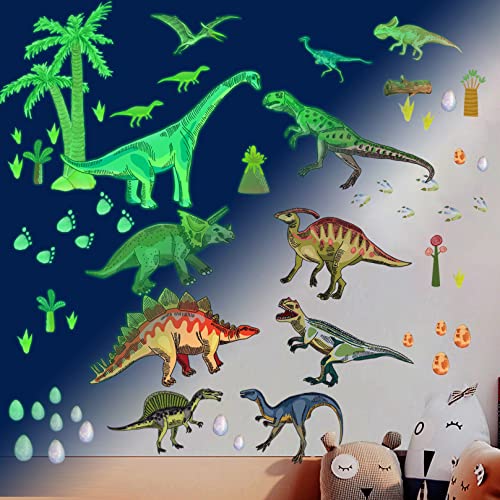 Dinosaur Wall Stickers Decals for Boys Room,Glow in The Dark Dinosaur Wall Decals Ceiling Stickers for Kids Bedroom, Wall Decor Kids Birthday Christmas Gift