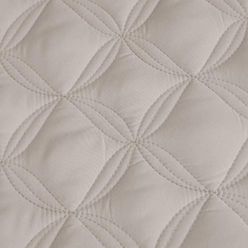 Exclusivo Mezcla Bed Quilt Set Queen Size for All Seasons, Stitched Pattern Quilted Bedspread/ Bedding Set/Coverlet with 2 Pillowshams, Lightweight and Soft, Bone