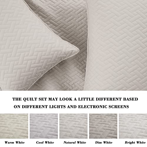 Exclusivo Mezcla 3-Piece Queen Size Quilt Set with Pillow Shams, Basket Quilted Bedspread/Coverlet/Bed Cover(96x90 Inches, Bone) -Soft, Lightweight and Reversible