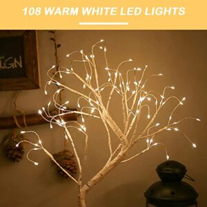 Tabletop Bonsai Tree Light,108L LED Tree Lamp,Fairy Light Tree with 8 Modes & 6 Hrs Timer,Artificial Tree with Lights USB & Battery Operated,Lighted Birch Tree Indoor for Home Decoration (Warm Glow)