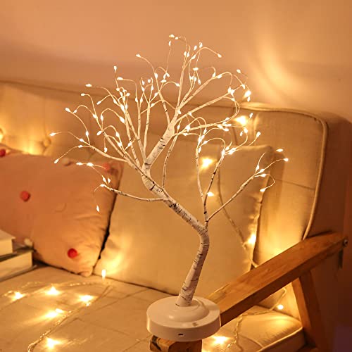 Tabletop Bonsai Tree Light,108L LED Tree Lamp,Fairy Light Tree with 8 Modes & 6 Hrs Timer,Artificial Tree with Lights USB & Battery Operated,Lighted Birch Tree Indoor for Home Decoration (Warm Glow)