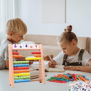 Cltoyvers Wooden Abacus for Kids Math with 100 Counting Sticks and Number Toys Cards 1-100, Educational Math Games Preschool Learning Toys, Math Manipulatives for Elementary 1st 2nd Grade