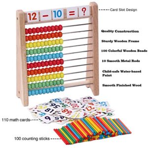 Cltoyvers Wooden Abacus for Kids Math with 100 Counting Sticks and Number Toys Cards 1-100, Educational Math Games Preschool Learning Toys, Math Manipulatives for Elementary 1st 2nd Grade