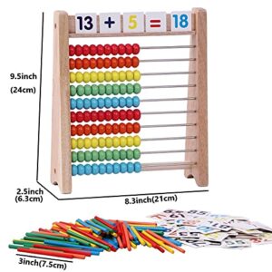 Cltoyvers Wooden Abacus for Kids Math with 100 Counting Sticks and Number Toys Cards 1-100, Educational Math Games Preschool Learning Toys, Math Manipulatives for Elementary 1st 2nd Grade