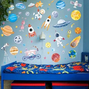 6 Sheets Space Astronaut Spacecraft Wall Decal Space Planet Wall Sticker Solar System Wall Decals Galaxy Astronaut Rocket Alien Wall Mural for Boys Kids Classroom Nursery Bedroom Home Decoration