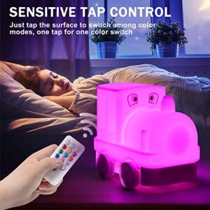 Yuede LED Night Lights for Kids, Cute Animal Silicone USB Rechargeable Night Light - 9 Colors Changing with Touch Sensor and Remote Control for Baby/Kids/Adult Gifts (Train)