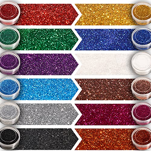 24 Colors Glitter Set, FANDAMEI 24 Boxes 5g Fine Glitter, Nail Art Glitter for Halloween Makeup, Cosmetic, Festival, Makeup. Body Glitter, Craft Glitter for Arts, Decoration