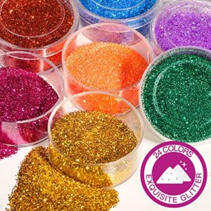 24 Colors Glitter Set, FANDAMEI 24 Boxes 5g Fine Glitter, Nail Art Glitter for Halloween Makeup, Cosmetic, Festival, Makeup. Body Glitter, Craft Glitter for Arts, Decoration