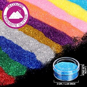 24 Colors Glitter Set, FANDAMEI 24 Boxes 5g Fine Glitter, Nail Art Glitter for Halloween Makeup, Cosmetic, Festival, Makeup. Body Glitter, Craft Glitter for Arts, Decoration