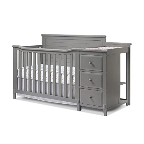 Sorelle Furniture Berkley Crib and Changer with Solid Panel Back Classic -in- Convertible Diaper Changing Table Non-Toxic Finish Wooden Baby Bed Toddler Childs Daybed Full-Size - Weathered Gray