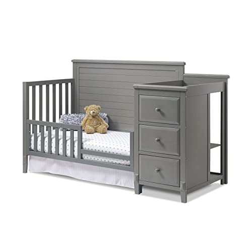 Sorelle Furniture Berkley Crib and Changer with Solid Panel Back Classic -in- Convertible Diaper Changing Table Non-Toxic Finish Wooden Baby Bed Toddler Childs Daybed Full-Size - Weathered Gray