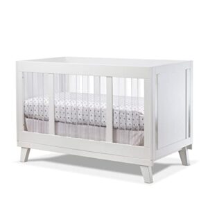sorelle furniture uptown panel crib, modern wood and clear acrylic baby crib, made of wood and easy to clean acrylic, non-toxic finish, contemporary baby bed-white