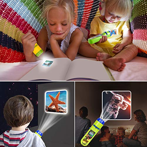 Wenosda Slide Projector Torch Projection Light Small Torches lamp Flashlight Educational Learning Bedtime Night Light for Child,Kids,Infant,Toddler,Children (5 Themess,120 Image)