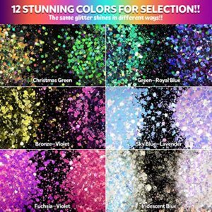 Chameleon Chunky Glitter, LEOBRO 12 Color Holographic Craft Glitter for Resin, Nail Glitter for Body Face Eye, Epoxy Resin Flake Sequin Glitter for Crafts Resin Tumbler Keychain Jewelry Making