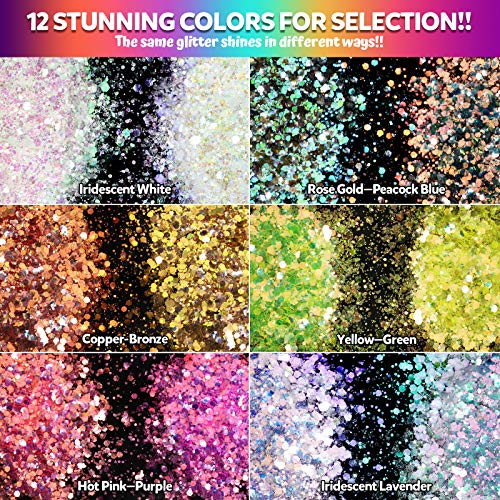 Chameleon Chunky Glitter, LEOBRO 12 Color Holographic Craft Glitter for Resin, Nail Glitter for Body Face Eye, Epoxy Resin Flake Sequin Glitter for Crafts Resin Tumbler Keychain Jewelry Making