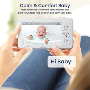 Babysense 5" HD Split-Screen Baby Monitor, Video Baby Monitor with Camera and Audio, Two HD Cameras with Remote PTZ, Night Light, 960ft Range, Two-Way Audio, 4X Zoom, Night Vision, 4000mAh Battery