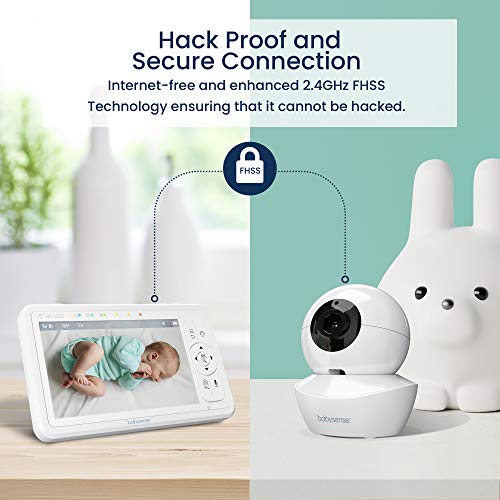 Babysense 5" HD Split-Screen Baby Monitor, Video Baby Monitor with Camera and Audio, Two HD Cameras with Remote PTZ, Night Light, 960ft Range, Two-Way Audio, 4X Zoom, Night Vision, 4000mAh Battery