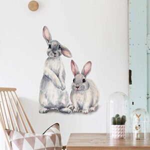 Amoda Cartoon Lovely Cute Two Bunnies Rabbits Animal 3D Vinyl Wall Stickers Waterproof Removable Murals for Kids Room Bedroom Playroom Living Room