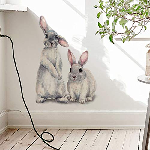 Amoda Cartoon Lovely Cute Two Bunnies Rabbits Animal 3D Vinyl Wall Stickers Waterproof Removable Murals for Kids Room Bedroom Playroom Living Room